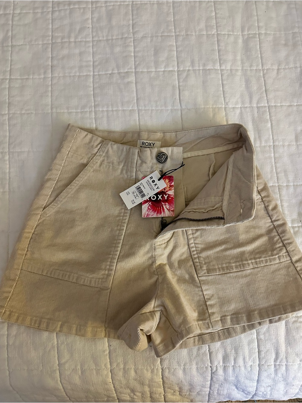 Roxy High-Waist Utility Shorts in Cream